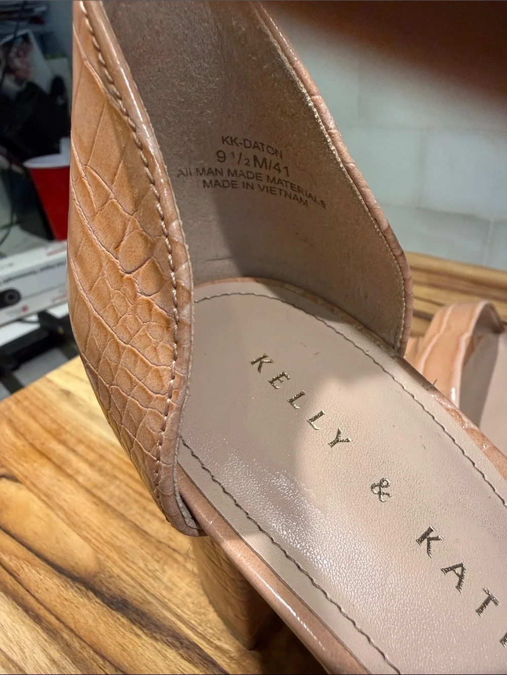 Kelly & Katie Croc-Embossed Peachy Tan Block Heel Sandals